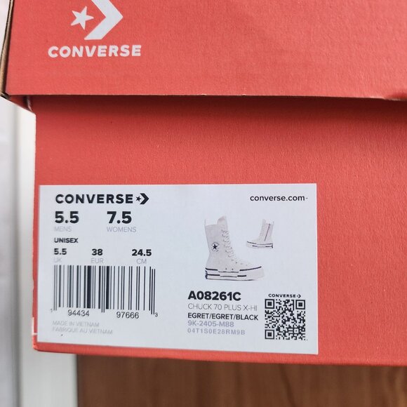 Converse Chuck 70 Plus XHi 7.5 Women Shoes Sneaker Platform Canvas Egret A08221C - Picture 8 of 11